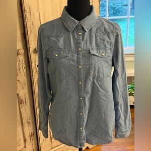 Sundance denim shirt w/pearl snaps and flip cuffs. Sz S. Western, rodeo, cowgirl
